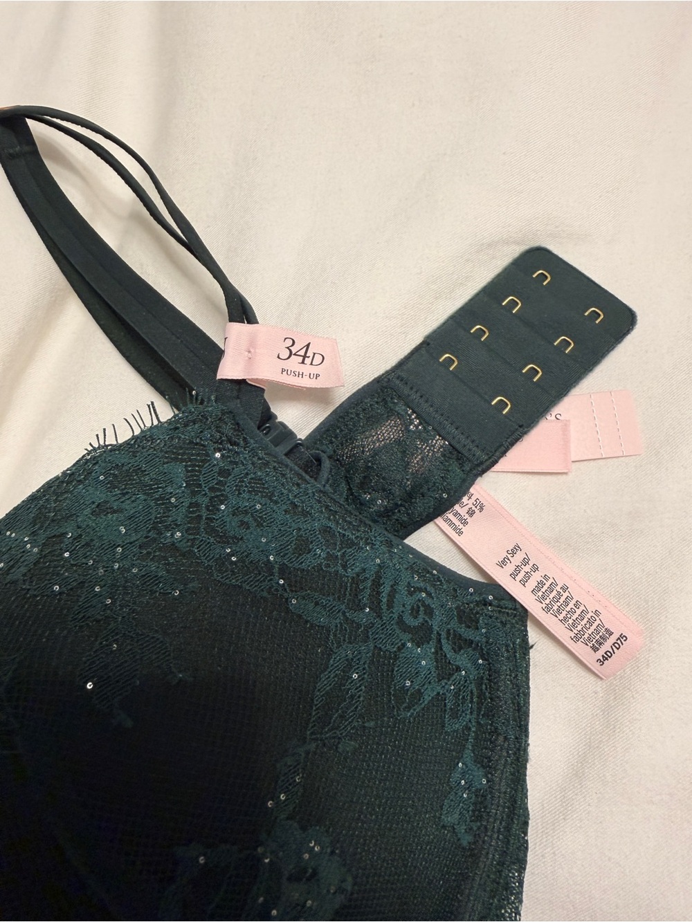 Victoria’s Secret 34D Push-Up Bra & Lace Thong Set NWT Dark Green - Picture 6 of 10